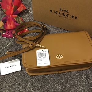 Coach smth leather penny crossbody in light saddle